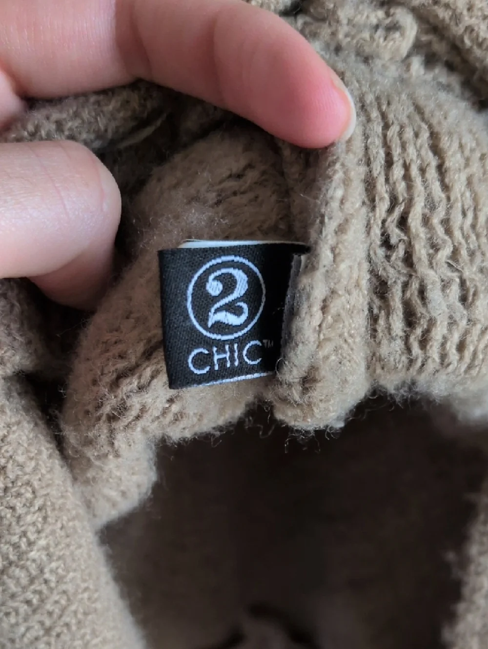 chic Brown Ruffle-Trim Knit Poncho - Picture 2 of 3